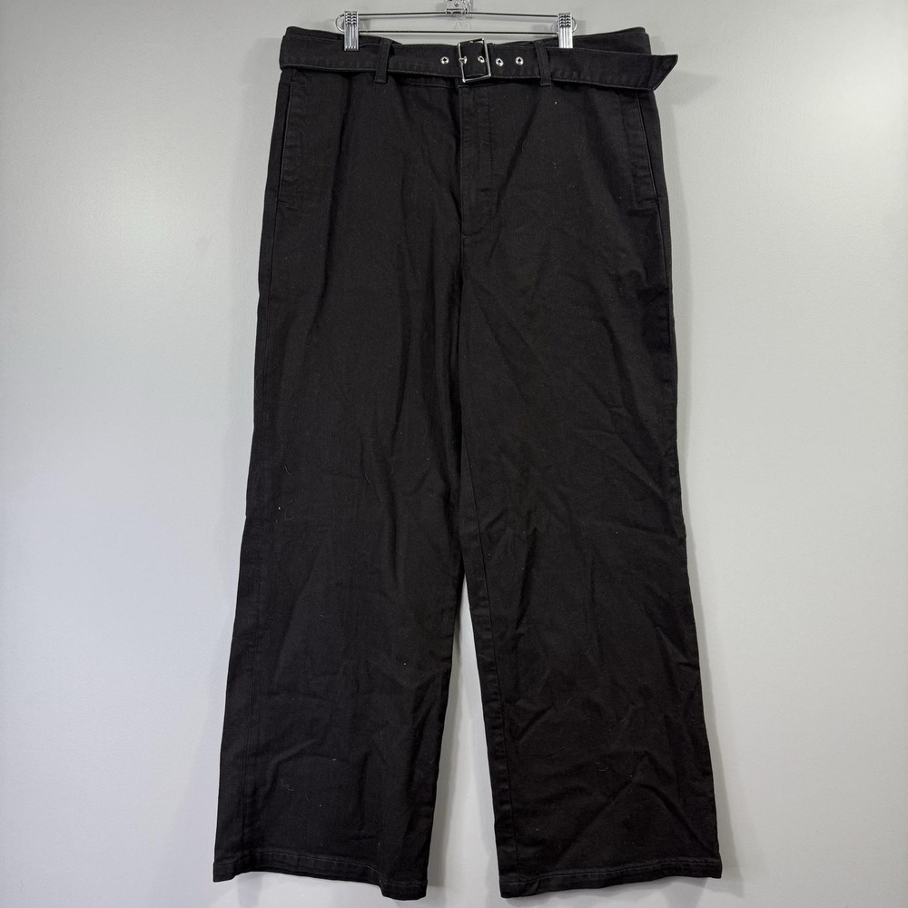 J Crew Pants Womens 31x30 Black Belted Wide Leg Relaxed Fit Denim Chino Casual